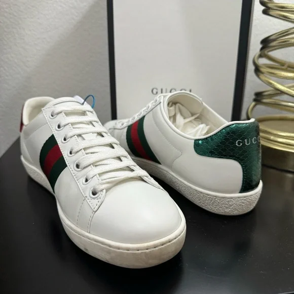 Gucci Ace Embroidered Bee Web Sneaker Leather White 36 - Picture 5 of 8
